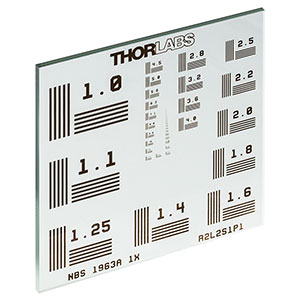 R2L2S1P1 - Positive NBS 1963A Resolution Target, 2in x 2in, 1 to 228 cycles/mm