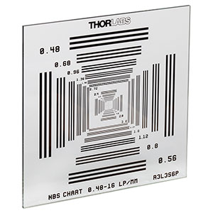 R3L3S6P - Positive NBS 1952 Resolution Target, 3in x 3in, 0.48 to 16 lp/mm