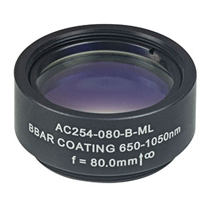 AC254-080-B-ML - f=80 mm, Ø1in Achromatic Doublet, SM1-Threaded Mount, ARC: 650-1050 nm