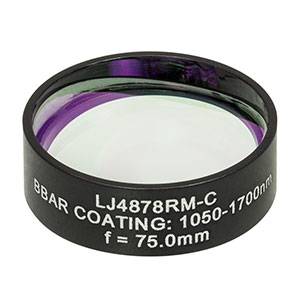 LJ4878RM-C - f = 75.0 mm, Ø1in, UVFS Mounted Plano-Convex Round Cyl Lens, ARC: 1050 - 1700 nm