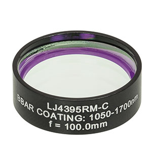 LJ4395RM-C - f = 100.0 mm, Ø1in, UVFS Mounted Plano-Convex Round Cyl Lens, ARC: 1050 - 1700 nm