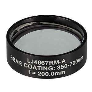 LJ4667RM-A - f = 200.0 mm, Ø1in, UVFS Mounted Plano-Convex Round Cyl Lens, ARC: 350 - 700 nm