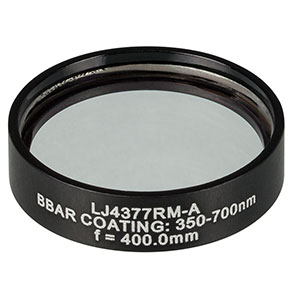 LJ4377RM-A - f = 400.0 mm, Ø1in, UVFS Mounted Plano-Convex Round Cyl Lens, ARC: 350 - 700 nm