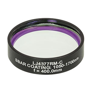 LJ4377RM-C - f = 400.0 mm, Ø1in, UVFS Mounted Plano-Convex Round Cyl Lens, ARC: 1050 - 1700 nm