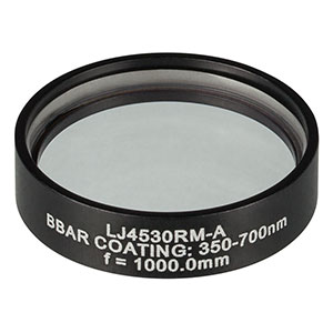 LJ4530RM-A - f = 1000.0 mm, Ø1in, UVFS Mounted Plano-Convex Round Cyl Lens, ARC: 350 - 700 nm
