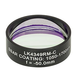LK4349RM-C - f= -50.0 mm, Ø1in, UVFS Mounted Plano-Concave Round Cyl Lens, ARC: 1050 - 1700 nm