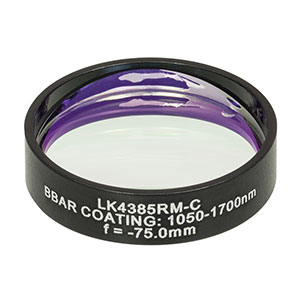 LK4385RM-C - f= -75.0 mm, Ø1in, UVFS Mounted Plano-Concave Round Cyl Lens, ARC: 1050 - 1700 nm
