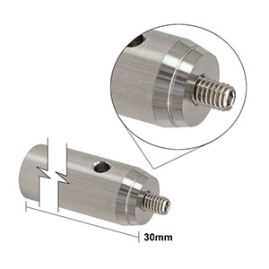 TR30V/M - Ø12.7 mm Vacuum-Compatible Optical Post, M4 Setscrew, M6 Tap, L = 30 mm