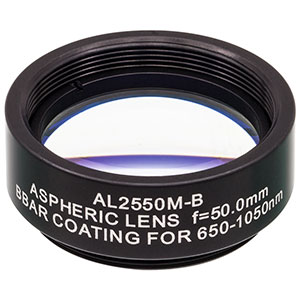 AL2550M-B - Ø25 mm N-BK7 Mounted Aspheric Lens, f=50 mm, NA=0.23, ARC: 650-1050 nm