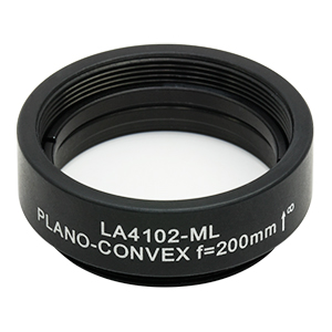 LA4102-ML - Ø1in UVFS Plano-Convex Lens, SM1-Threaded Mount, f = 200.0 mm, Uncoated