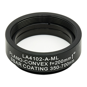 LA4102-A-ML - Ø1in UVFS Plano-Convex Lens, SM1-Threaded Mount, f = 200.0 mm, ARC: 350 - 700 nm