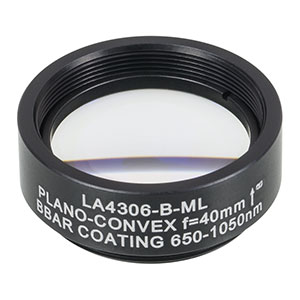LA4306-B-ML - Ø1in UVFS Plano-Convex Lens, SM1-Threaded Mount, f = 40.0 mm, ARC: 650 - 1050 nm