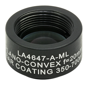 LA4647-A-ML - Ø1/2in UVFS Plano-Convex Lens, SM05-Threaded Mount,  f = 20.0 mm, ARC: 350 - 700 nm
