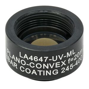 LA4647-UV-ML - Ø1/2in UVFS Plano-Convex Lens, SM05-Threaded Mount, f = 20.0mm, ARC: 245-400 nm