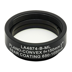 LA4874-B-ML - Ø1in UVFS Plano-Convex Lens, SM1-Threaded Mount, f = 150.0 mm, ARC: 650 - 1050 nm