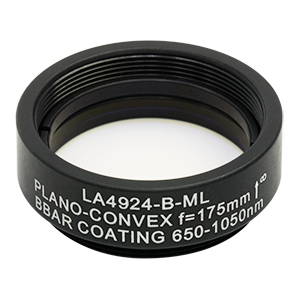 LA4924-B-ML - Ø1in UVFS Plano-Convex Lens, SM1-Threaded Mount, f = 175.0 mm, ARC: 650 - 1050 nm