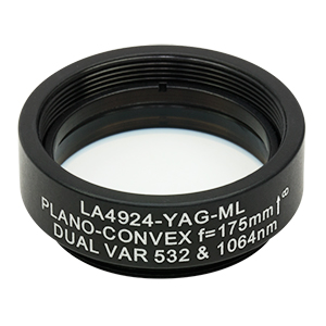 LA4924-YAG-ML - Ø1in UVFS Plano-Convex Lens, SM1-Threaded Mount, f = 175.0 mm, 532/1064 nm V-Coat