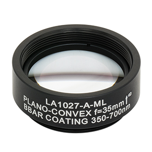 LA1027-A-ML - Ø1in N-BK7 Plano-Convex Lens, SM1-Threaded Mount, f = 35 mm, ARC: 350-700 nm