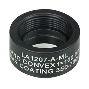 LA1207-A-ML - Ø1/2in N-BK7 Plano-Convex Lens, SM05-Threaded Mount, f = 100 mm, ARC: 350-700 nm