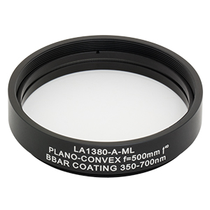LA1380-A-ML - Ø2in N-BK7 Plano-Convex Lens, SM2-Threaded Mount, f = 500 mm, ARC: 350-700 nm