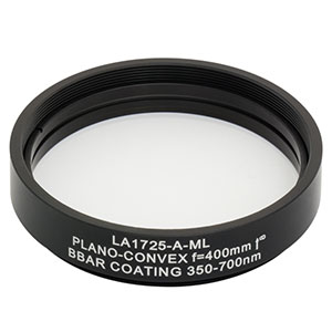 LA1725-A-ML - Ø2in N-BK7 Plano-Convex Lens, SM2-Threaded Mount, f = 400 mm, ARC: 350-700 nm