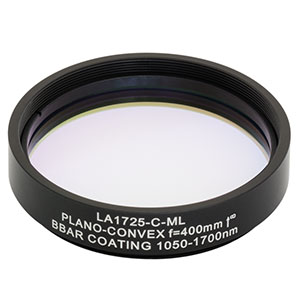 LA1725-C-ML - Ø2in N-BK7 Plano-Convex Lens, SM2-Threaded Mount, f = 400 mm, ARC: 1050-1700 nm