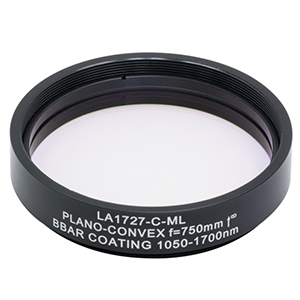 LA1727-C-ML - Ø2in N-BK7 Plano-Convex Lens, SM2-Threaded Mount, f = 750 mm, ARC: 1050-1700 nm
