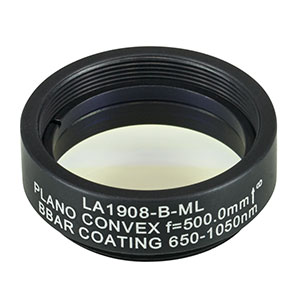 LA1908-B-ML - Ø1in N-BK7 Plano-Convex Lens, SM1-Threaded Mount, f = 500 mm, ARC: 650-1050 nm