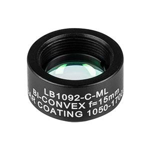 LB1092-C-ML - Mounted N-BK7 Bi-Convex Lens, Ø1/2in, f = 15.0 mm, ARC: 1050 - 1700 nm