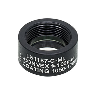 LB1187-C-ML - Mounted N-BK7 Bi-Convex Lens, Ø1/2in, f = 100.0 mm, ARC: 1050 - 1700 nm
