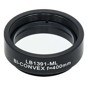 LB1391-ML - Mounted N-BK7 Bi-Convex Lens, Ø1in, f = 400.0 mm, Uncoated