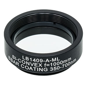 LB1409-A-ML - Mounted N-BK7 Bi-Convex Lens, Ø1in, f = 1000.0 mm, ARC: 350-700 nm