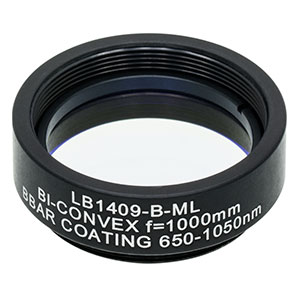 LB1409-B-ML - Mounted N-BK7 Bi-Convex Lens, Ø1in, f = 1000.0 mm, ARC: 650 - 1050 nm