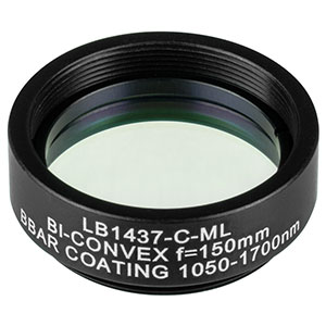LB1437-C-ML - Mounted N-BK7 Bi-Convex Lens, Ø1in, f = 150.0 mm, ARC: 1050 - 1700 nm