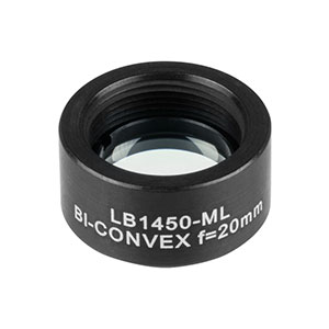 LB1450-ML - Mounted N-BK7 Bi-Convex Lens, Ø1/2in, f = 20.0 mm, Uncoated