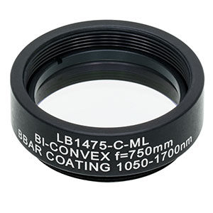 LB1475-C-ML - Mounted N-BK7 Bi-Convex Lens, Ø1in, f = 750.0 mm, ARC: 1050 - 1700 nm