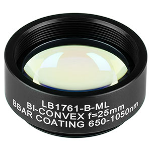 LB1761-B-ML - Mounted N-BK7 Bi-Convex Lens, Ø1in, f = 25.4 mm, ARC: 650-1050 nm