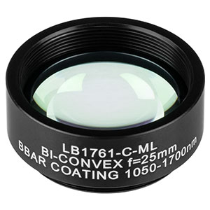 LB1761-C-ML - Mounted N-BK7 Bi-Convex Lens, Ø1in, f = 25.4 mm, ARC: 1050 - 1700 nm