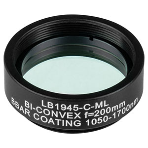 LB1945-C-ML - Mounted N-BK7 Bi-Convex Lens, Ø1in, f = 200.0 mm, ARC: 1050 - 1700 nm