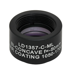 LD1357-C-ML - Ø1/2in N-BK7 Bi-Concave Lens, SM05-Mounted, f =-50 mm, ARC: 1050-1700 nm