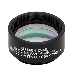 LD1464-C-ML - Ø1in N-BK7 Bi-Concave Lens, SM1-Mounted, f =-50 mm, ARC: 1050-1700 nm