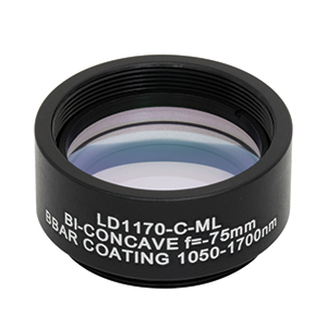 LD1170-C-ML - Ø1in N-BK7 Bi-Concave Lens, SM1-Mounted, f =-75 mm, ARC: 1050-1700 nm