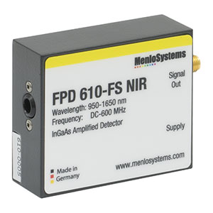 FPD610-FS-NIR - InGaAs Fixed Gain, High-Sensitivity PIN Amplified Detector, 950 - 1650 nm, DC - 600 MHz, 0.005 mm², M4 Mounting Hole