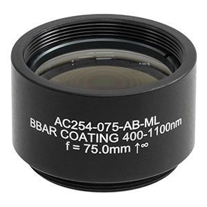 AC254-075-AB-ML - f = 75.0 mm, Ø1in Achromatic Doublet, SM1-Threaded Mount, ARC: 400 - 1100 nm