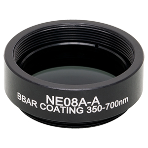 NE08A-A - Ø25 mm Absorptive Neutral Density Filter, SM1-Threaded Mount, ARC: 350-700 nm, OD: 0.8