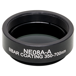 NE08A-A - Ø25 mm Absorptive Neutral Density Filter, SM1-Threaded Mount, ARC: 350 - 700 nm, OD: 0.8
