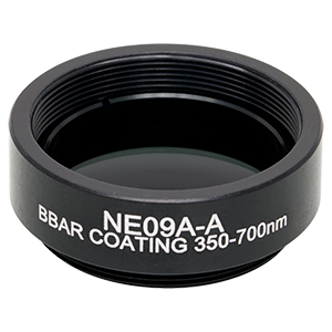 NE09A-A - Ø25 mm Absorptive Neutral Density Filter, SM1-Threaded Mount, ARC: 350-700 nm, OD: 0.9