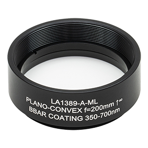 LA1389-A-ML - Ø1.5in N-BK7 Plano-Convex Lens, SM1.5-Threaded Mount, f = 200 mm, ARC: 350-700 nm