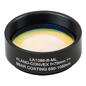 LA1386-B-ML - Ø1.5in N-BK7 Plano-Convex Lens, SM1.5-Threaded Mount, f = 75 mm, ARC: 650-1050 nm