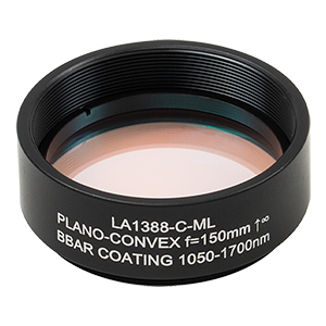 LA1388-C-ML - Ø1.5in N-BK7 Plano-Convex Lens, SM1.5-Threaded Mount, f = 150 mm, ARC: 1050-1700 nm